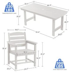 HDPE 7-Piece Plastic Rectangle Standard Height Outdoor Dining Set In White -More Furniture Store patio dining sets pejyczytz wt 66 1000