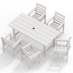 HDPE 7-Piece Plastic Rectangle Standard Height Outdoor Dining Set In White -More Furniture Store patio dining sets pejyczytz wt a0 1000