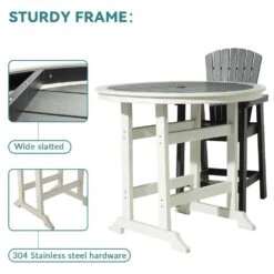 HDPE 6-Person Outdoor Dining Table Plastic Adirondack Patio Bar Table With Table Top In Gray And White -More Furniture Store patio dining tables pe 48gjyz 1d 1000