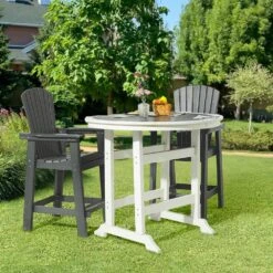 HDPE 6-Person Outdoor Dining Table Plastic Adirondack Patio Bar Table With Table Top In Gray And White -More Furniture Store patio dining tables pe 48gjyz 31 1000