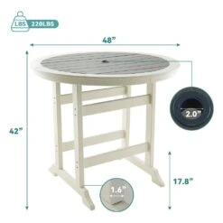 HDPE 6-Person Outdoor Dining Table Plastic Adirondack Patio Bar Table With Table Top In Gray And White -More Furniture Store patio dining tables pe 48gjyz 77 1000