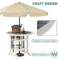 HDPE 6-Person Outdoor Dining Table Plastic Adirondack Patio Bar Table With Table Top In Gray And White -More Furniture Store patio dining tables pe 48gjyz d4 1000