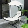 1-Person Swing Egg Chair With Stand And Beige Cushions For Indoor Outdoor In Beige