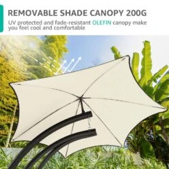 1-Person Swing Egg Chair With Stand And Beige Cushions For Indoor Outdoor In Beige -More Furniture Store patio swings dc beige a0 1000