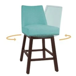 29.53 In Back Swivel Velvet Peacock Blue Bar Stool With Rubber Wood Frame (Set Of 2) 10 29.53 In Back Swivel Velvet Peacock Blue Bar Stool With Rubber Wood Frame (Set Of 2) -More Furniture Store peacock blue jearey bar stools e22gby hd pb 1f 1000