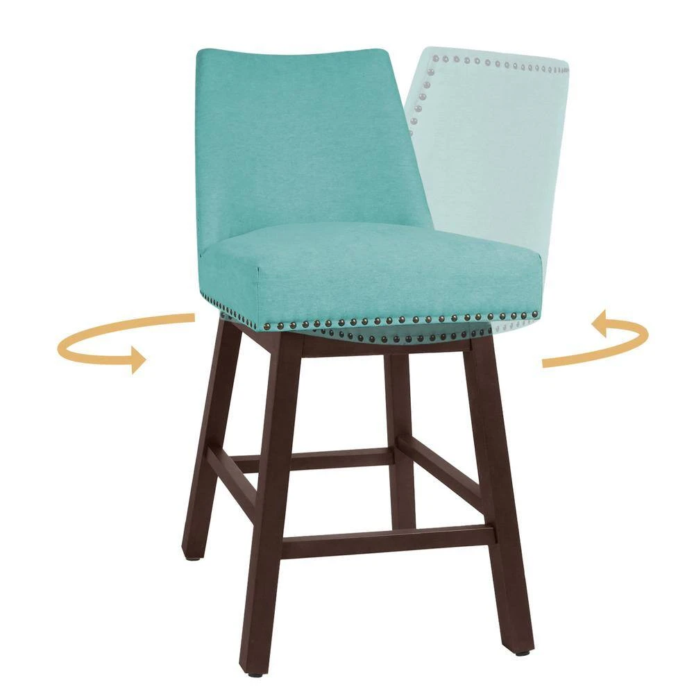 29.53 In Back Swivel Velvet Peacock Blue Bar Stool With Rubber Wood Frame (Set Of 2) 5 29.53 In Back Swivel Velvet Peacock Blue Bar Stool With Rubber Wood Frame (Set Of 2) - Image 5