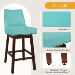 29.53 In Back Swivel Velvet Peacock Blue Bar Stool With Rubber Wood Frame (Set Of 2) 8 29.53 In Back Swivel Velvet Peacock Blue Bar Stool With Rubber Wood Frame (Set Of 2) -More Furniture Store peacock blue jearey bar stools e22gby hd pb c3 1000