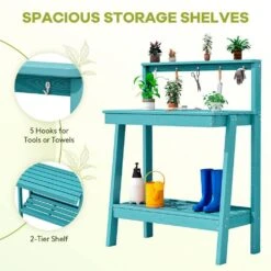 45.5 In. H X 34.8 In. W X 17.7 In. D Peacock Blue HDPE Potting Bench Table, Multi-Purpose Plant And Storage Shelf 12 45.5 In. H X 34.8 In. W X 17.7 In. D Peacock Blue HDPE Potting Bench Table, Multi-Purpose Plant And Storage Shelf -More Furniture Store peacock blue jearey potting benches and tables jyyygzt kql 4f 1000