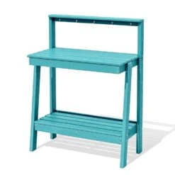 45.5 In. H X 34.8 In. W X 17.7 In. D Peacock Blue HDPE Potting Bench Table, Multi-Purpose Plant And Storage Shelf