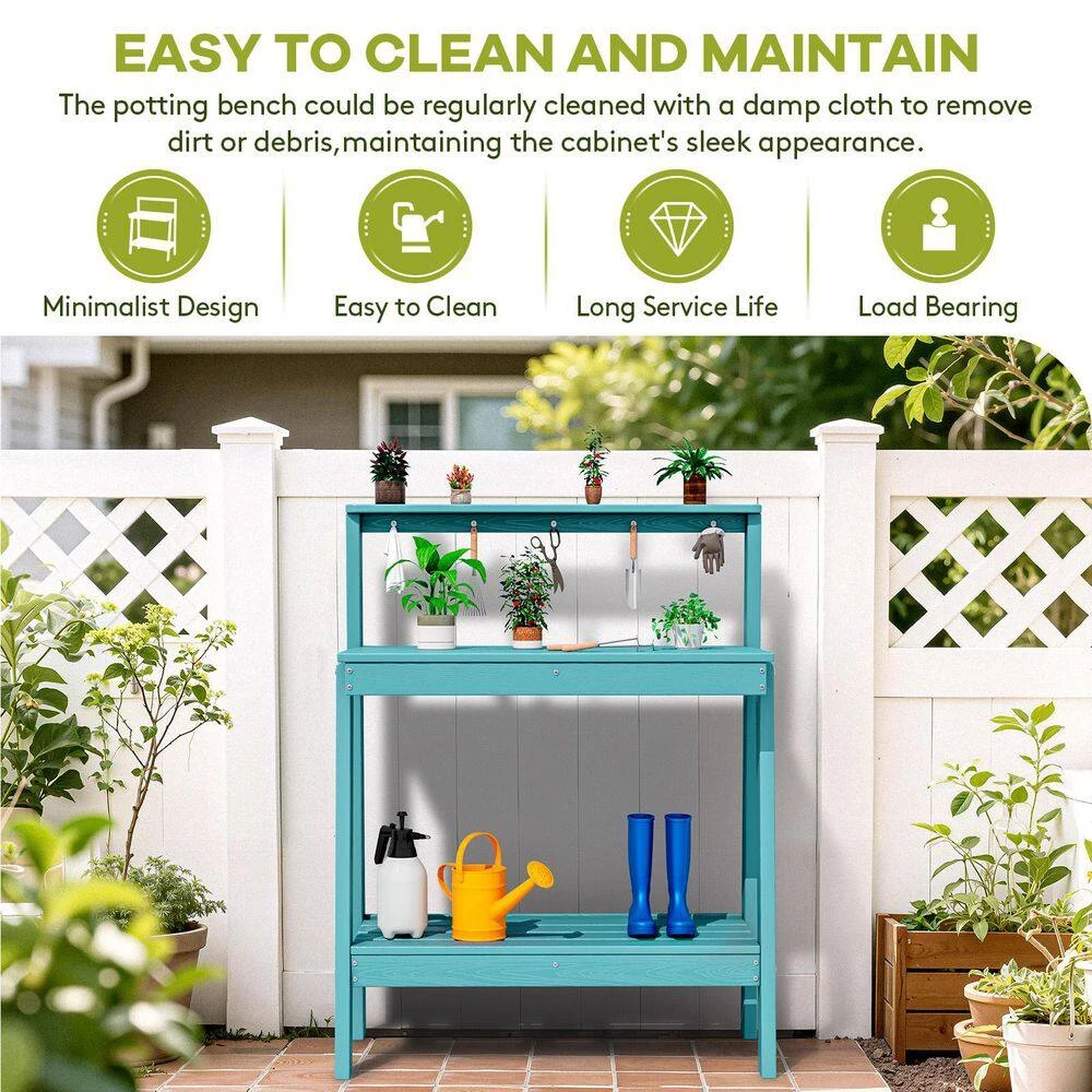45.5 In. H X 34.8 In. W X 17.7 In. D Peacock Blue HDPE Potting Bench Table, Multi-Purpose Plant And Storage Shelf 8 45.5 In. H X 34.8 In. W X 17.7 In. D Peacock Blue HDPE Potting Bench Table, Multi-Purpose Plant And Storage Shelf - Image 8