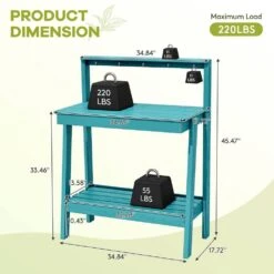 45.5 In. H X 34.8 In. W X 17.7 In. D Peacock Blue HDPE Potting Bench Table, Multi-Purpose Plant And Storage Shelf 15 45.5 In. H X 34.8 In. W X 17.7 In. D Peacock Blue HDPE Potting Bench Table, Multi-Purpose Plant And Storage Shelf -More Furniture Store peacock blue jearey potting benches and tables jyyygzt kql fa 1000