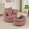 Modern Pink Corduroy Accent Armchair With Pillows And Storage Ottoman