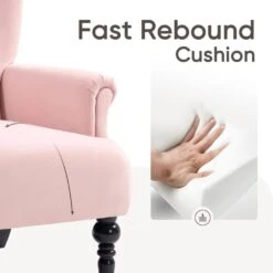 Lola Modern Upholstered Velvet Pink Accent Armchair With Extra Large Back And Wood Leg For Living Room Bedroom 13 Lola Modern Upholstered Velvet Pink Accent Armchair With Extra Large Back And Wood Leg For Living Room Bedroom -More Furniture Store pink jearey accent chairs e011gby pink 1f 1000