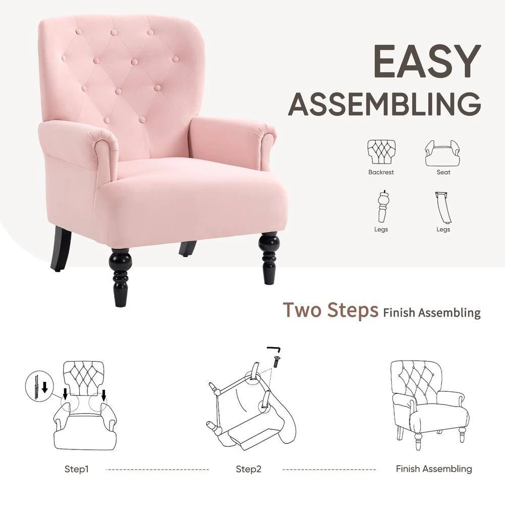 Lola Modern Upholstered Velvet Pink Accent Armchair With Extra Large Back And Wood Leg For Living Room Bedroom 8 Lola Modern Upholstered Velvet Pink Accent Armchair With Extra Large Back And Wood Leg For Living Room Bedroom - Image 8