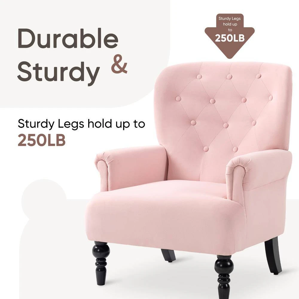Lola Modern Upholstered Velvet Pink Accent Armchair With Extra Large Back And Wood Leg For Living Room Bedroom 5 Lola Modern Upholstered Velvet Pink Accent Armchair With Extra Large Back And Wood Leg For Living Room Bedroom - Image 5