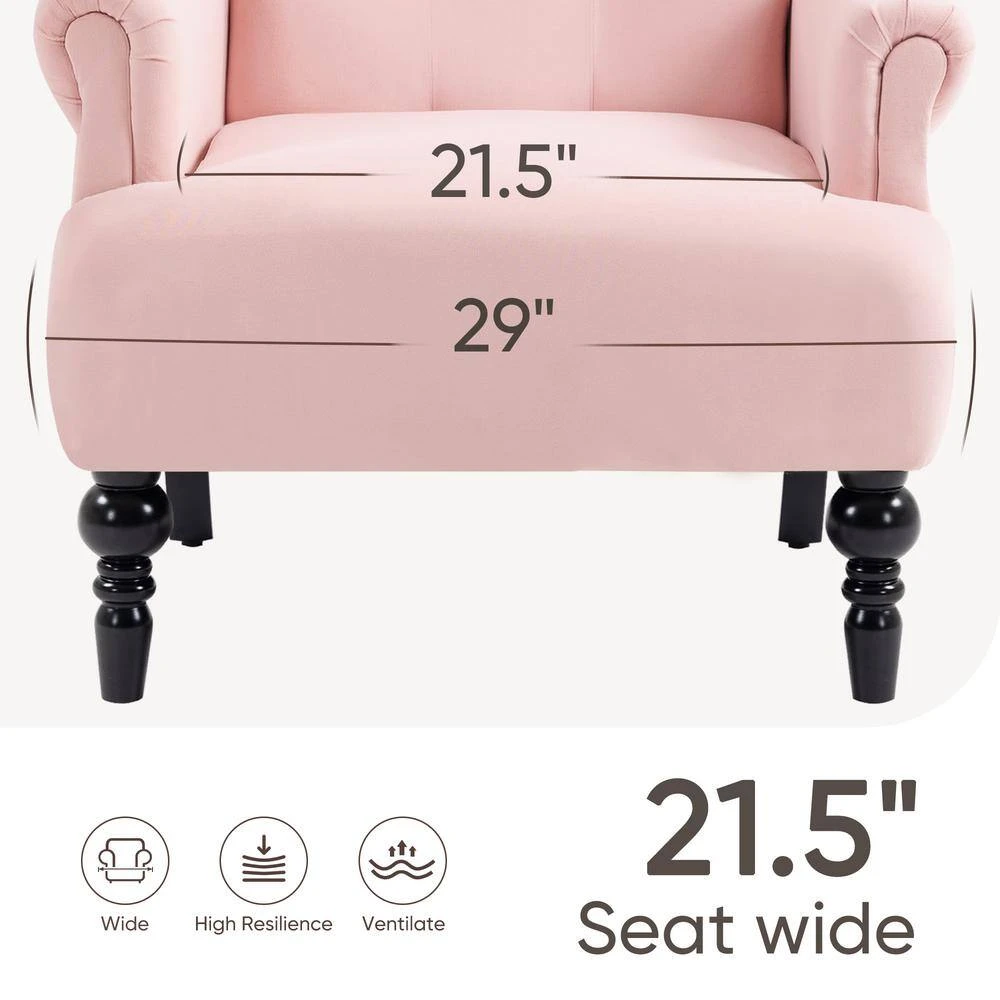 Lola Modern Upholstered Velvet Pink Accent Armchair With Extra Large Back And Wood Leg For Living Room Bedroom 3 Lola Modern Upholstered Velvet Pink Accent Armchair With Extra Large Back And Wood Leg For Living Room Bedroom - Image 3