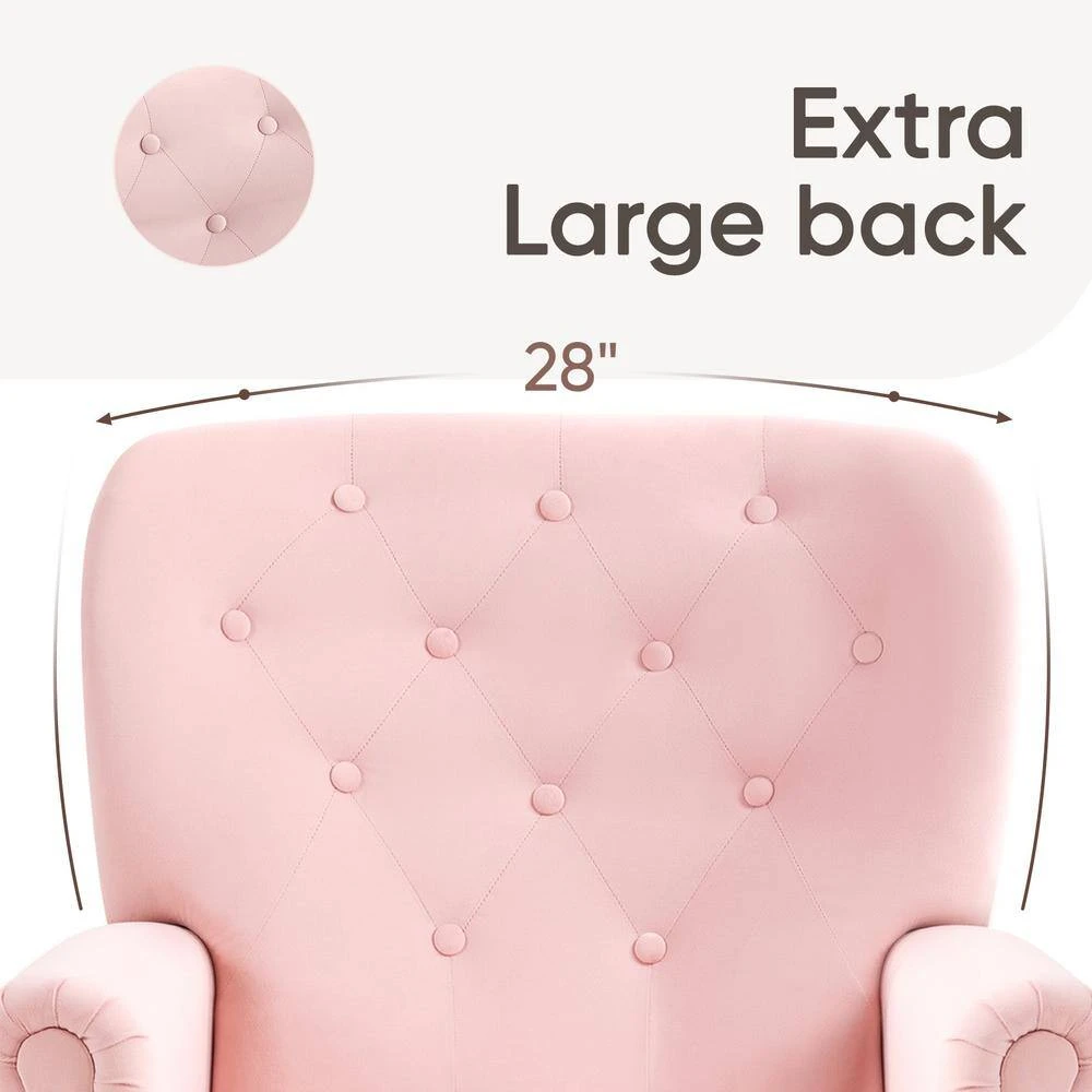 Lola Modern Upholstered Velvet Pink Accent Armchair With Extra Large Back And Wood Leg For Living Room Bedroom 4 Lola Modern Upholstered Velvet Pink Accent Armchair With Extra Large Back And Wood Leg For Living Room Bedroom - Image 4