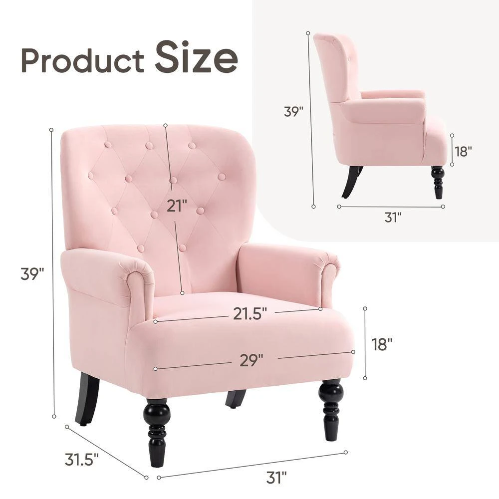 Lola Modern Upholstered Velvet Pink Accent Armchair With Extra Large Back And Wood Leg For Living Room Bedroom 2 Lola Modern Upholstered Velvet Pink Accent Armchair With Extra Large Back And Wood Leg For Living Room Bedroom - Image 2