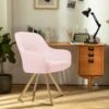 Modern Light Pink Brushed Velvet Swivel Accent Armchair With Metal Legs For Living