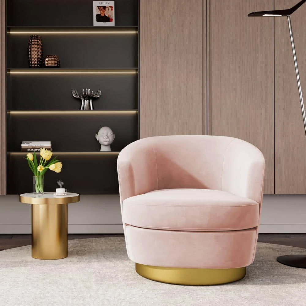 Nancy Modern 360° Swivel Pink Non-falling Velvet Fabric Barrel Accent Armchair For Bedroom Or Living Room 6 Nancy Modern 360° Swivel Pink Non-falling Velvet Fabric Barrel Accent Armchair For Bedroom Or Living Room - Image 6