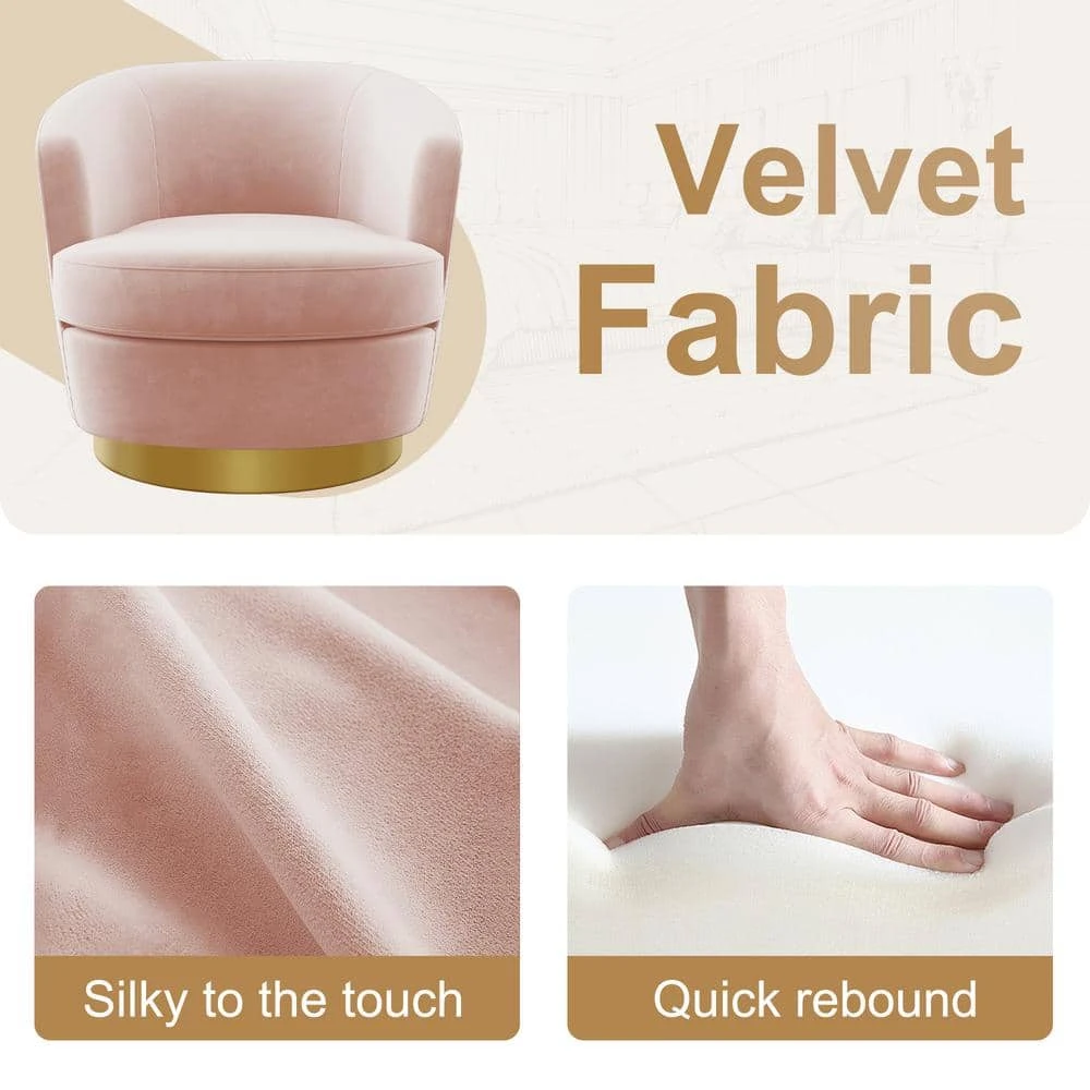 Nancy Modern 360° Swivel Pink Non-falling Velvet Fabric Barrel Accent Armchair For Bedroom Or Living Room 4 Nancy Modern 360° Swivel Pink Non-falling Velvet Fabric Barrel Accent Armchair For Bedroom Or Living Room - Image 4