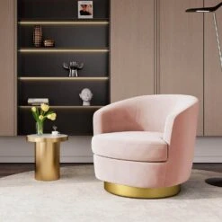 Nancy Modern 360° Swivel Pink Non-falling Velvet Fabric Barrel Accent Armchair For Bedroom Or Living Room