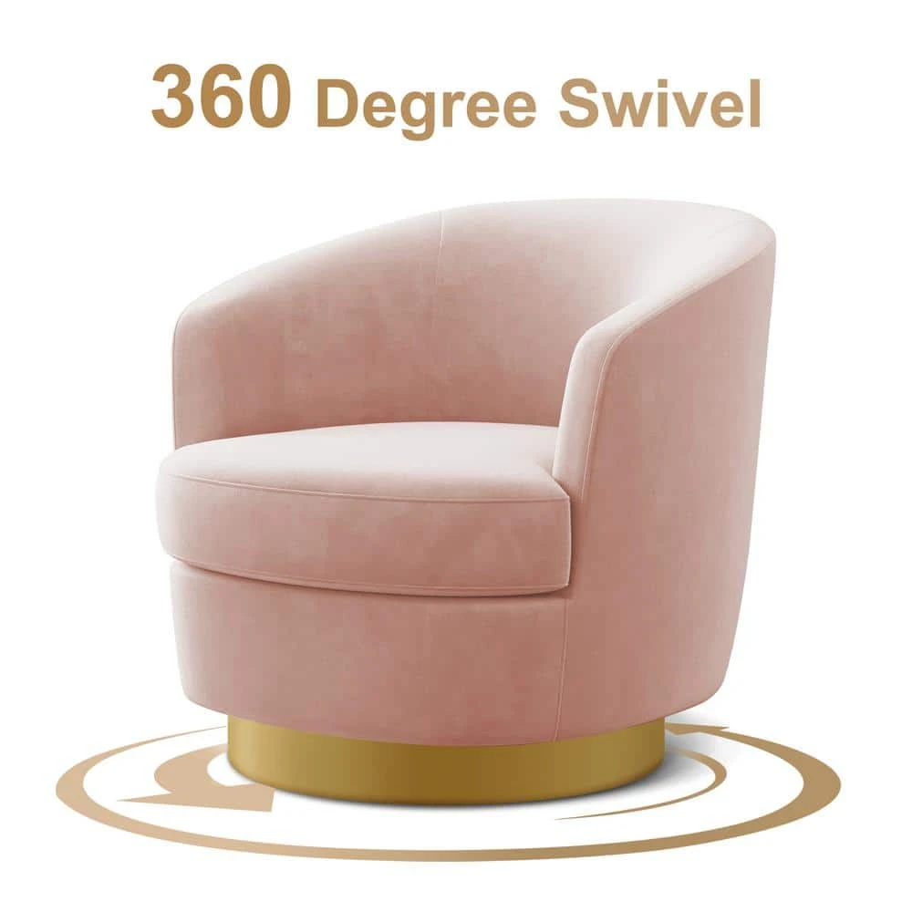 Nancy Modern 360° Swivel Pink Non-falling Velvet Fabric Barrel Accent Armchair For Bedroom Or Living Room 3 Nancy Modern 360° Swivel Pink Non-falling Velvet Fabric Barrel Accent Armchair For Bedroom Or Living Room - Image 3