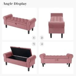 48.43 In. W X 17.72 In. D X 19.29 In. H Pink Tufted Brushed Velvet Armed Storage Bedroom Bench With Rubberwood Legs -More Furniture Store pink jearey bedroom benches e92cwd hd pk 66 1000