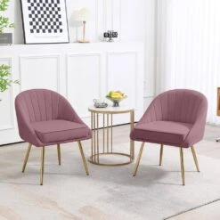 Biscuit Pink Upholstered Outdoor Dining Chair With Tufted Back (Set Of 2) -More Furniture Store pink jearey dining chairs e011 02sc pk 31 1000