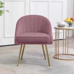 Biscuit Pink Upholstered Outdoor Dining Chair With Tufted Back (Set Of 2) -More Furniture Store pink jearey dining chairs e011 02sc pk c3 1000