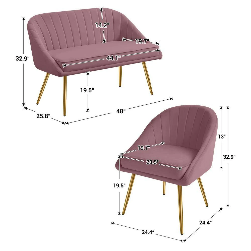 Atye 2 Piece Pink Living Room Velvet Loveseat And Accent Chair Set 3 Atye 2 Piece Pink Living Room Velvet Loveseat And Accent Chair Set - Image 3