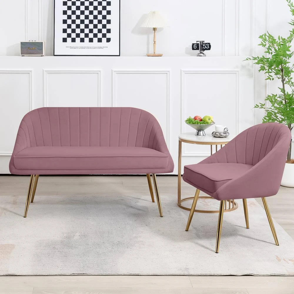 Atye 2 Piece Pink Living Room Velvet Loveseat And Accent Chair Set 2 Atye 2 Piece Pink Living Room Velvet Loveseat And Accent Chair Set - Image 2
