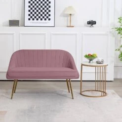 Modern 48 In. Golden Base Velvet Tufted 2-Seats Pink Loveseat Sofa For Living Room Furniture Sets -More Furniture Store pink jearey loveseats e15sry hd pk 31 1000