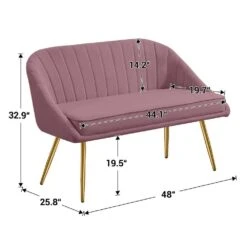 Modern 48 In. Golden Base Velvet Tufted 2-Seats Pink Loveseat Sofa For Living Room Furniture Sets -More Furniture Store pink jearey loveseats e15sry hd pk 66 1000