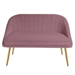 Modern 48 In. Golden Base Velvet Tufted 2-Seats Pink Loveseat Sofa For Living Room Furniture Sets -More Furniture Store pink jearey loveseats e15sry hd pk c3 1000