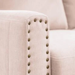 Sanfe 57 In. Pink Solid Fabric 2-Seat Loveseat With Nailhead -More Furniture Store pink jearey loveseats sfrm 2 pink 1f 1000