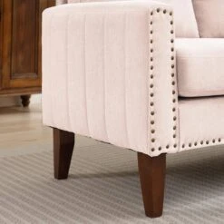 Sanfe 57 In. Pink Solid Fabric 2-Seat Loveseat With Nailhead -More Furniture Store pink jearey loveseats sfrm 2 pink c3 1000