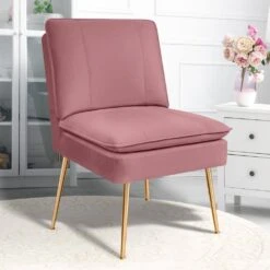 Pink 1-Piece Armless Upholstered Leisure Tight Back Accent Side Chair With Cushion -More Furniture Store pink jearey ottomans e11xxy hd pk 1f 1000