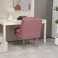 Pink 1-Piece Armless Upholstered Leisure Tight Back Accent Side Chair With Cushion -More Furniture Store pink jearey ottomans e11xxy hd pk 44 1000