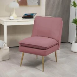 Pink 1-Piece Armless Upholstered Leisure Tight Back Accent Side Chair With Cushion