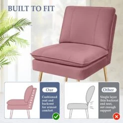 Pink 1-Piece Armless Upholstered Leisure Tight Back Accent Side Chair With Cushion -More Furniture Store pink jearey ottomans e11xxy hd pk c3 1000