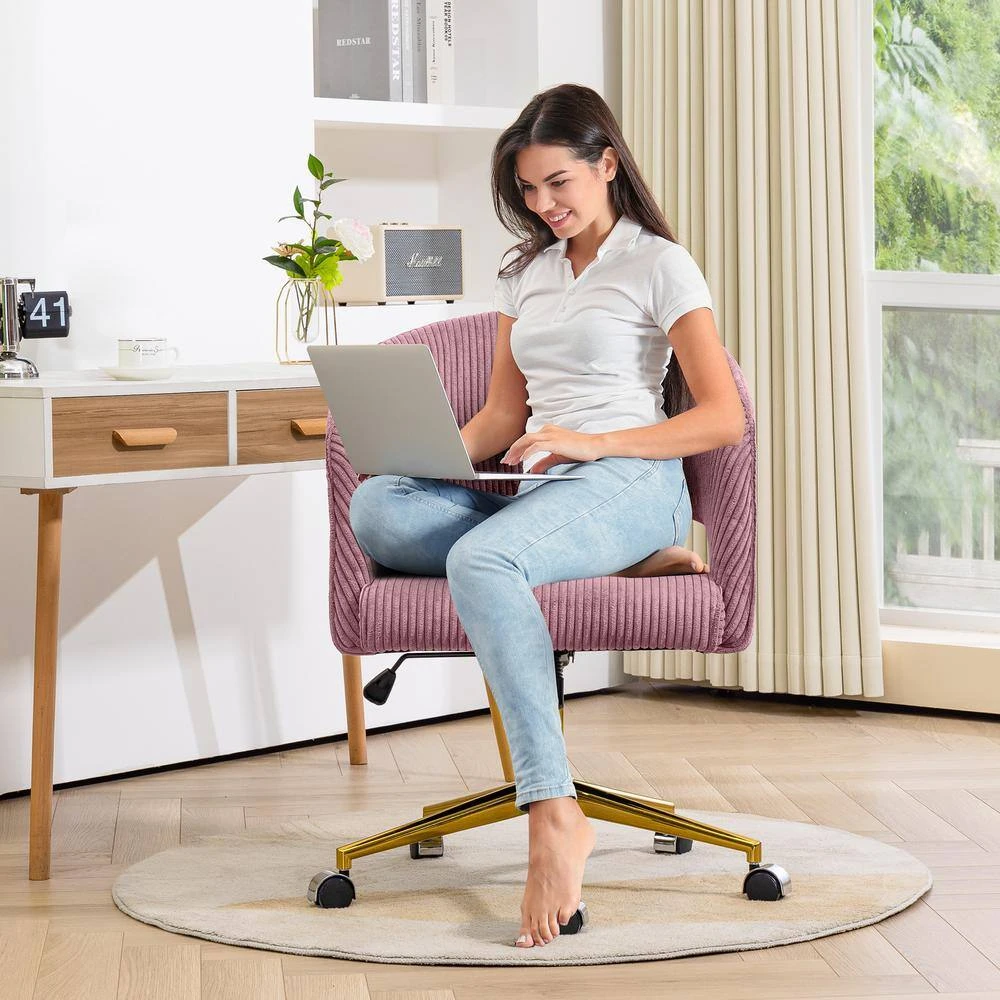 Pink Modern Swivel And Adjustable Task Chair Tufted Office Chair With Gold Base 9 Pink Modern Swivel And Adjustable Task Chair Tufted Office Chair With Gold Base - Image 9