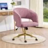 Pink Modern Swivel And Adjustable Task Chair Tufted Office Chair With Gold Base