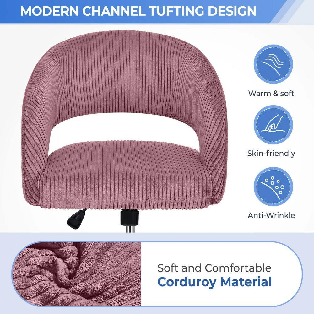 Pink Modern Swivel And Adjustable Task Chair Tufted Office Chair With Gold Base 8 Pink Modern Swivel And Adjustable Task Chair Tufted Office Chair With Gold Base - Image 8