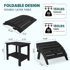 Outdoor HIPS Plastic Patio Chat Set Black Adirondack Chairs With Side Table And Folding Ottoman Set Of 5-Piece -More Furniture Store plastic adirondack chairs 5jtqwy black 1f 1000