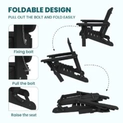 Outdoor HIPS Plastic Patio Chat Set Black Adirondack Chairs With Side Table And Folding Ottoman Set Of 5-Piece -More Furniture Store plastic adirondack chairs 5jtqwy black fa 1000