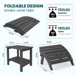 Outdoor HIPS Plastic Patio Chat Set Gray Adirondack Chairs With Side Table And Folding Ottoman Set Of 5-Piece -More Furniture Store plastic adirondack chairs 5jtqwy gray 1f 1000