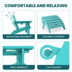 Outdoor HIPS Plastic Patio Chat Set Tiffany Blue Adirondack Chairs With Side Table And Folding Ottoman Set Of 5-Piece -More Furniture Store plastic adirondack chairs 5jtqwy tiffany 44 1000