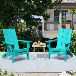 Aruba Blue Classic Folding HDPE Plastic Adirondack Chair (1-Pack) -More Furniture Store plastic adirondack chairs hqzdy ab 31 1000