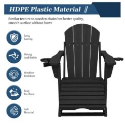 6-in-1 Multi-functional Black Plastic Folding Rocking Adirondack Chair With Dual Cup Holders And Retractable Ottoman -More Furniture Store plastic adirondack chairs pe dgn black 4f 1000
